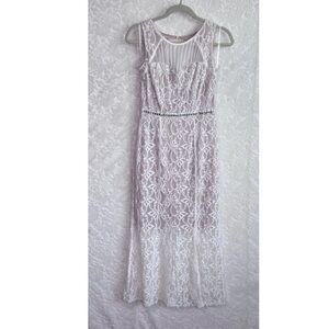 Enfocus Studio Petite White Lace w/ Silver Gems Sleeveless Maxi Dress